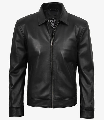 Tony Men's Black Leather Harrington Jacket
