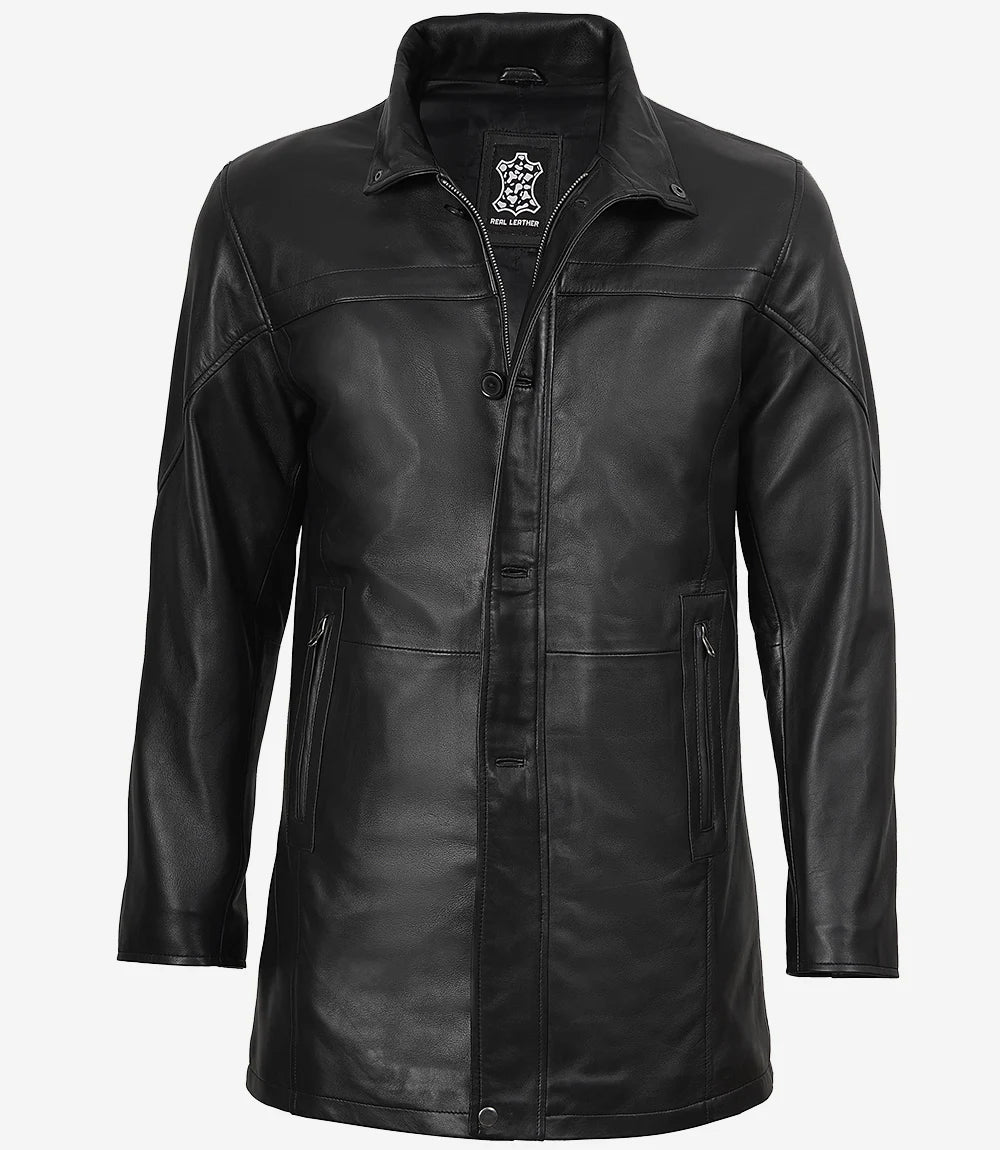 Bristol Mens Black Lambskin Leather Car Coat