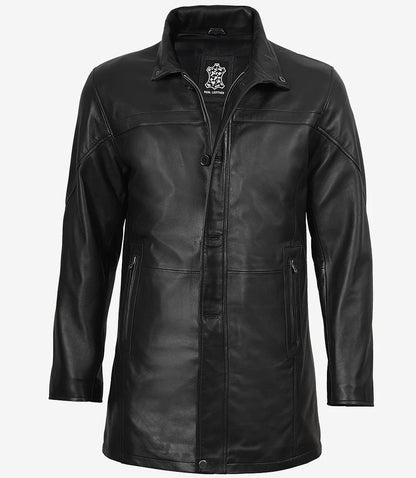 Bristol Mens Black Lambskin Leather Car Coat