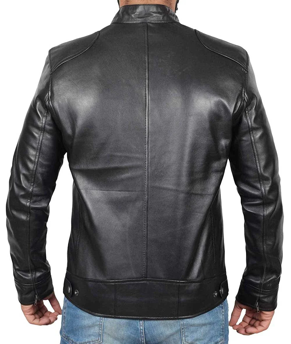 Men's Black Lambskin Leather Cafe Racer Jacket Max Jackets