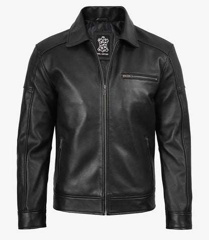 Men's Neville Black Lambskin Leather Harrington Jacket