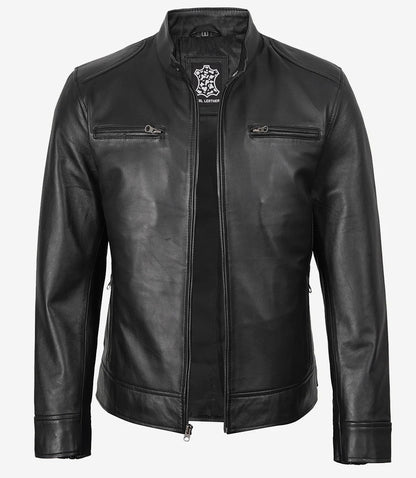 Men's Black Real Lambskin Leather Biker Style Jacket