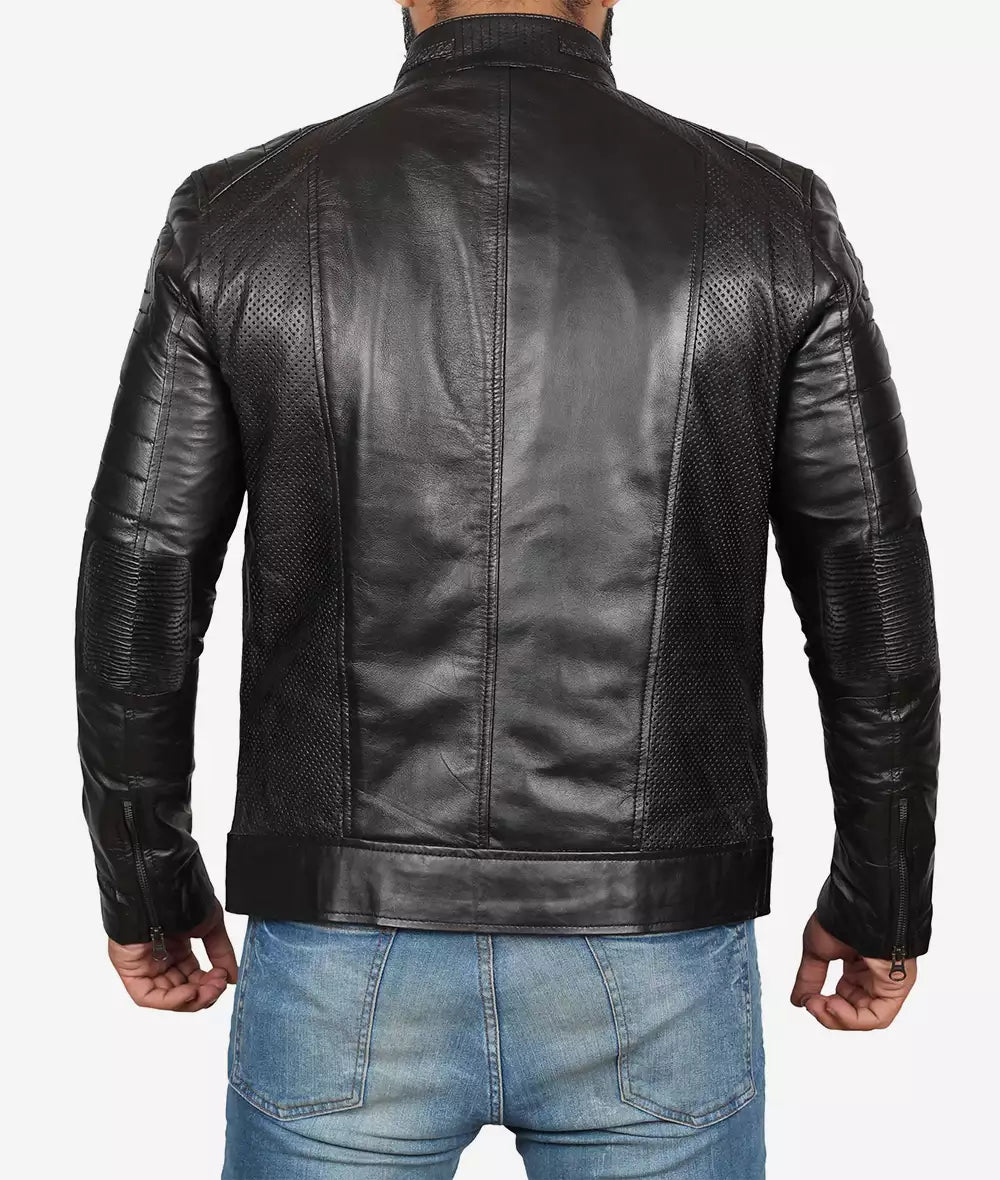 Men's Tall Biker Style Black Leather Jacket