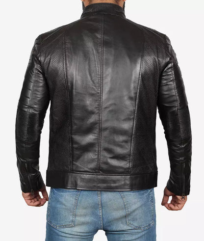 Men's Tall Biker Style Black Leather Jacket