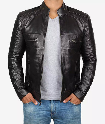 Men's Tall Biker Style Black Leather Jacket