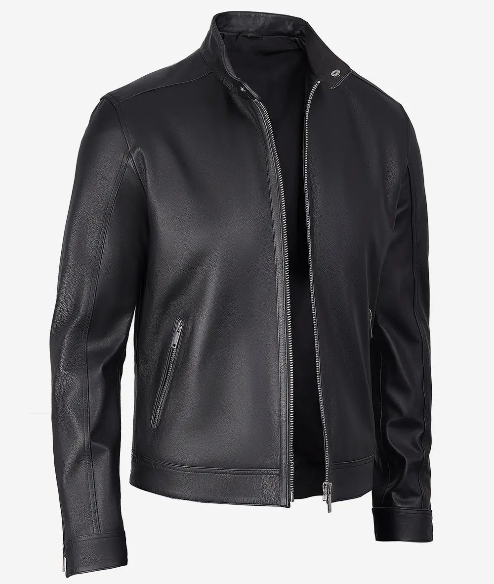 Men's Premium Black Cafe Racer Leather Jacket Max Jackets