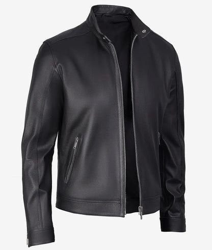 Men's Premium Black Cafe Racer Leather Jacket Max Jackets