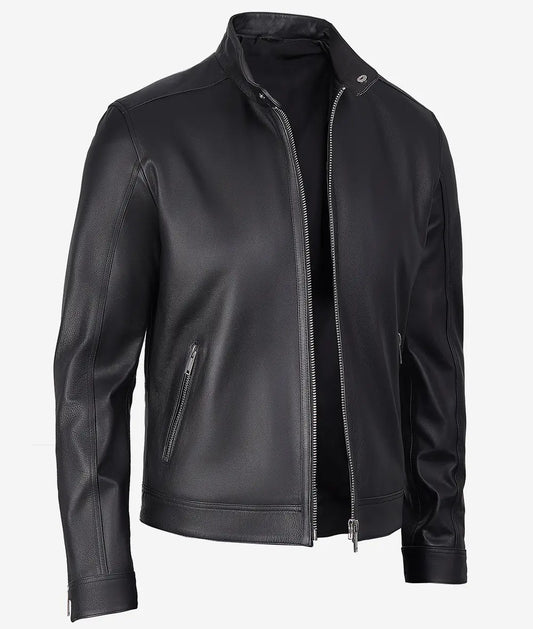 Men's Premium Black Cafe Racer Leather Jacket Max Jackets