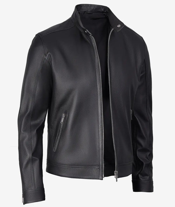 Men's Premium Black Cafe Racer Leather Jacket Max Jackets