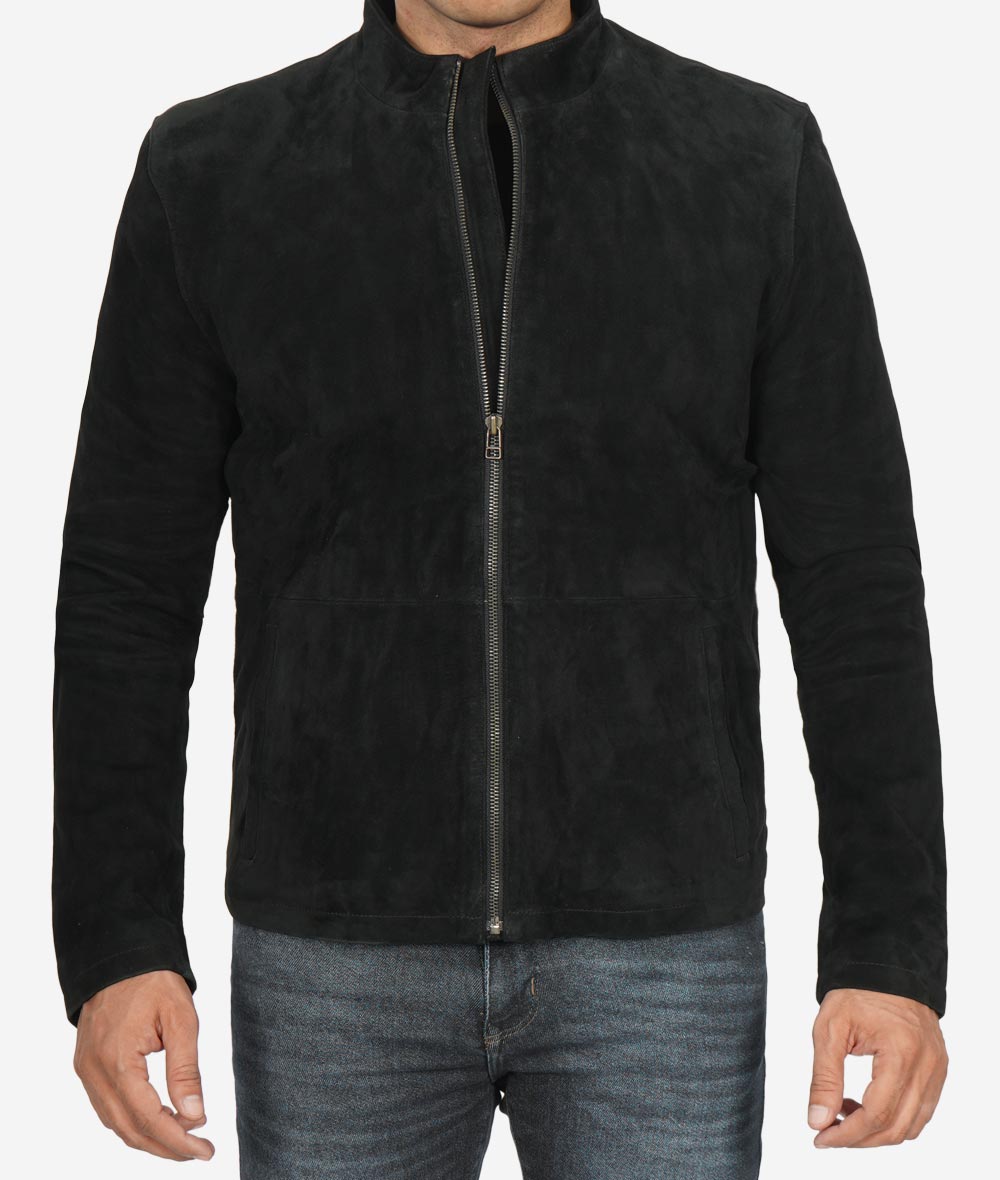 Mens Real Suede Leather Black Biker Jacket Max Jackets