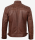 Men's Cognac Leather Café Racer Jacket - Quilted Shoulder Max Jackets