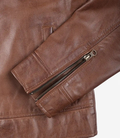Men's Classic Shirt Collar Cognac Leather Jacket