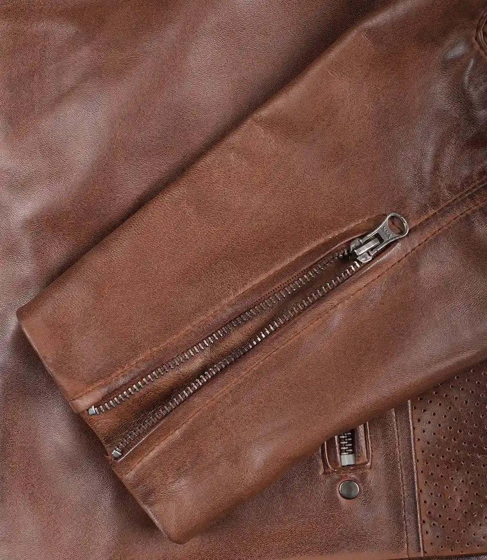Men's Cognac Cafe Racer Leather Jacket