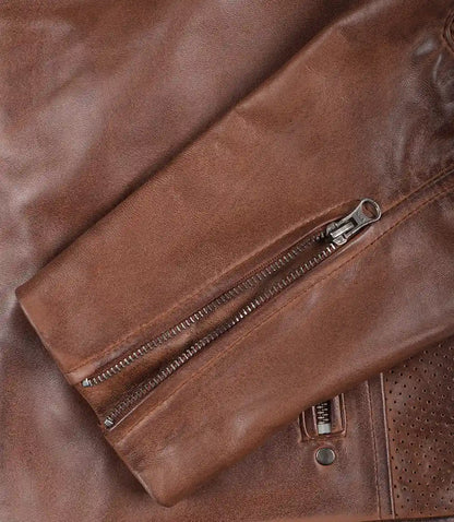 Men's Cognac Cafe Racer Leather Jacket