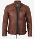 Men's Cognac Leather Café Racer Jacket - Quilted Shoulder Max Jackets