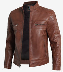 Men's Premium Cognac Cafe Racer Leather Jacket Max Jackets