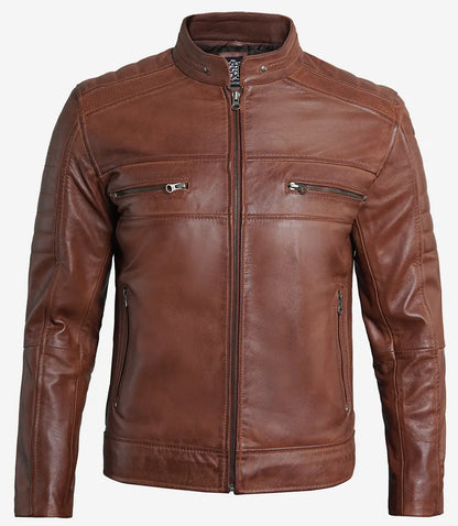 Men's Premium Cognac Cafe Racer Leather Jacket Max Jackets