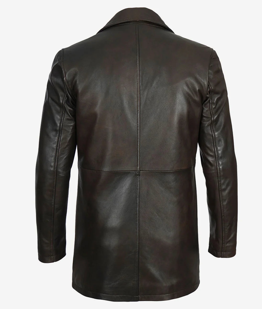 Men's Real Leather Dark Brown Car Coat Max Jackets
