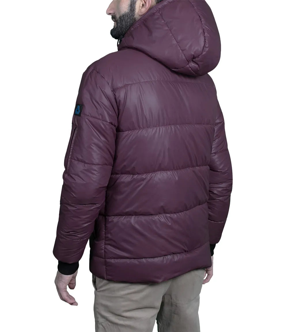 Men's Maroon Hooded Puffer Jacket Max Jackets