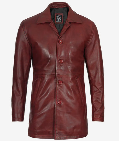 Men's Real Leather 3/4 Length Maroon Coat