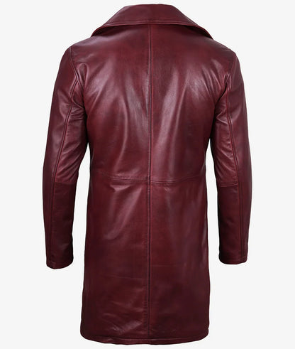 Mens Real Leather 3/4 Length Maroon Coat