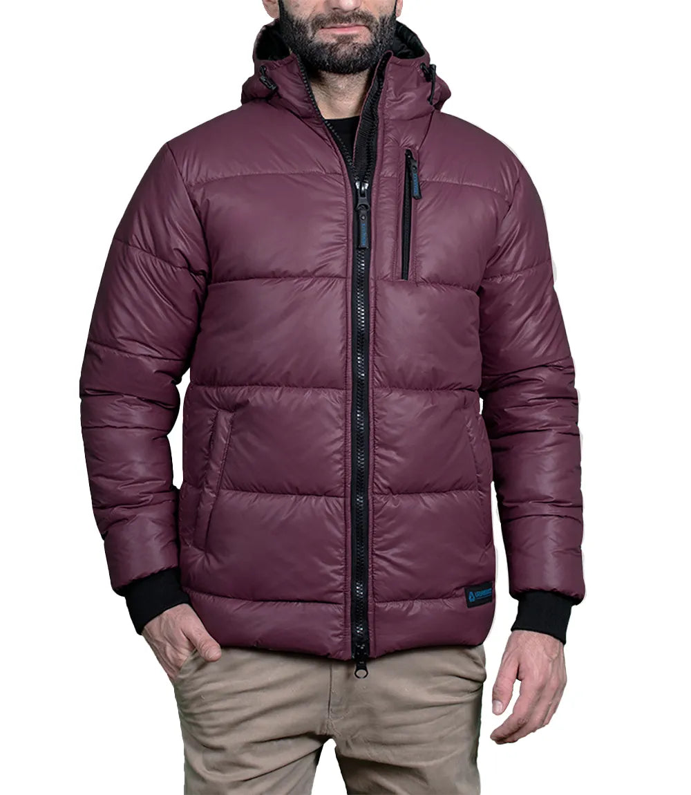 Men's Maroon Hooded Puffer Jacket Max Jackets