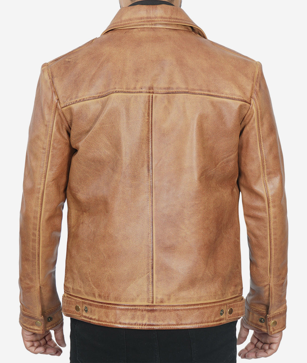 Mens Shirt Collar Leather Jacket Brown Max Jackets