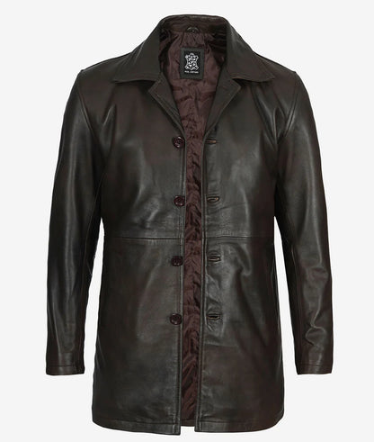 Men's Real Leather Dark Brown Car Coat Max Jackets