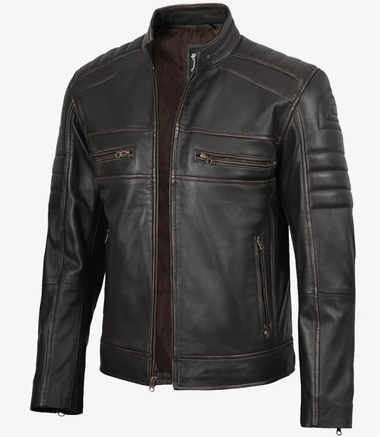 Men's Real Leather Distressed Brown Biker Style Jacket