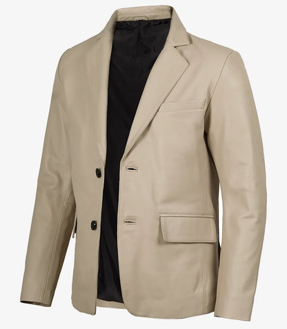 Men's Beige Lambskin Two-Button Leather Blazer