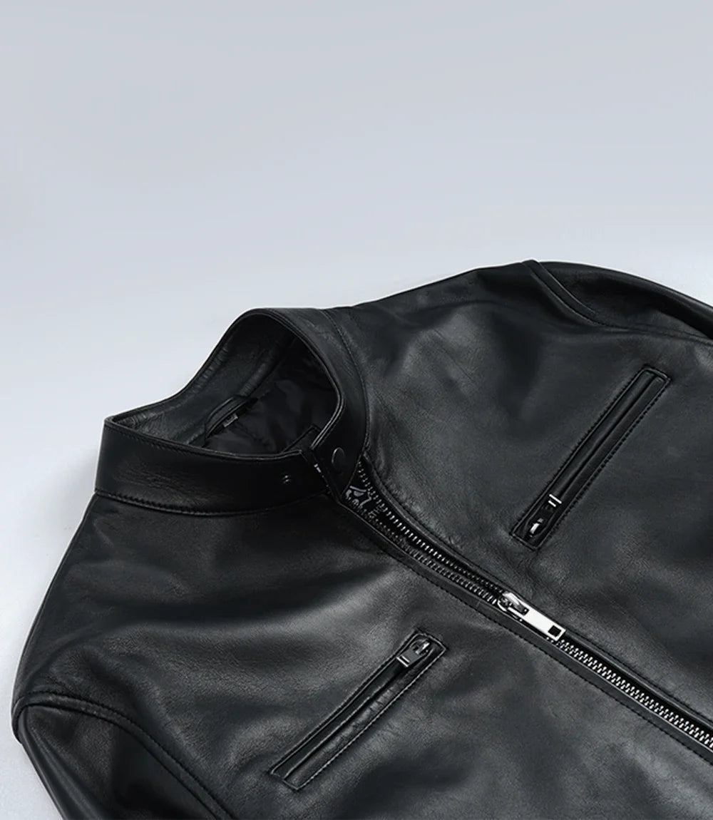 Mens Premium Black Biker Style Leather Jacket