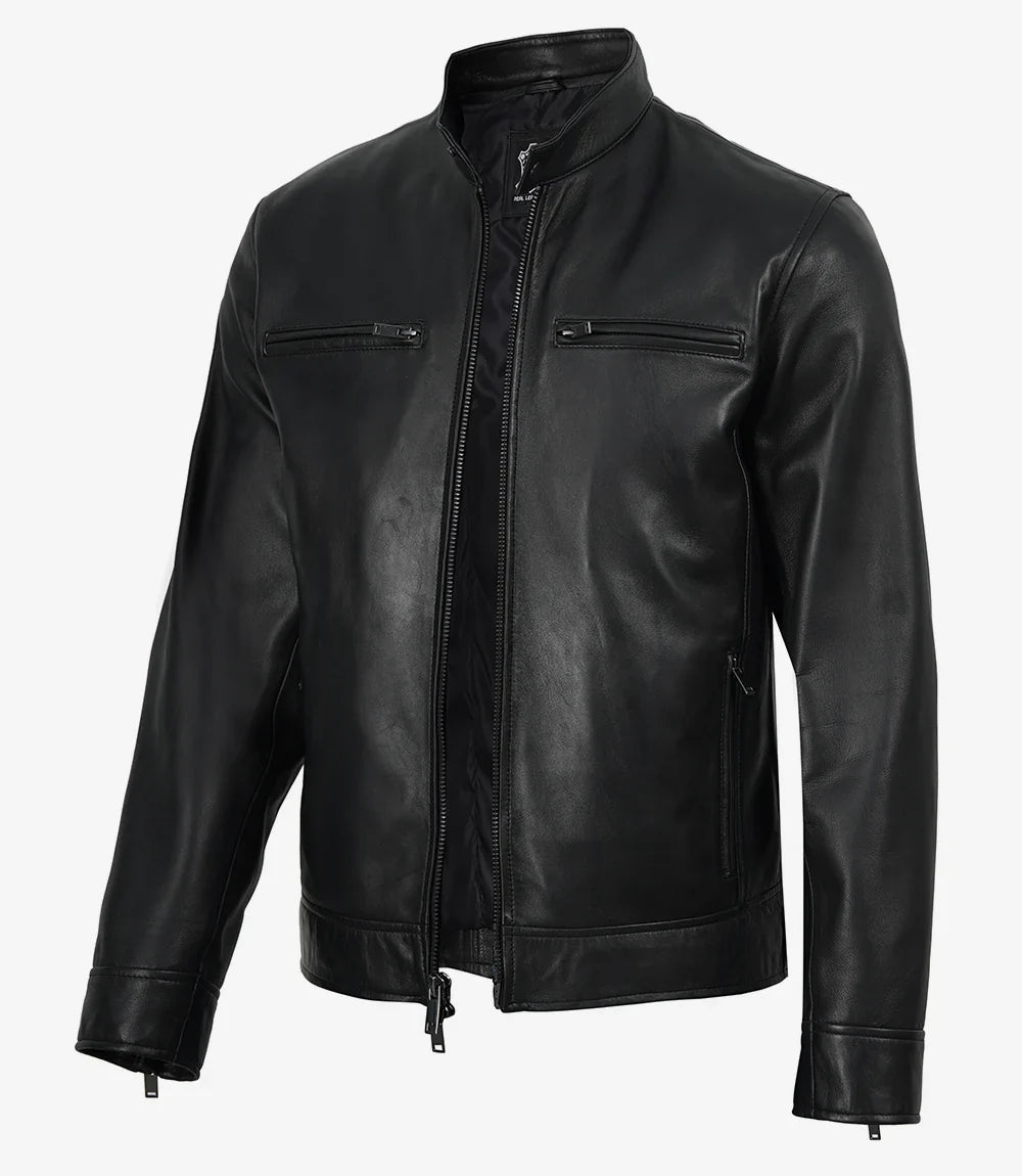 Mens Premium Black Biker Style Leather Jacket