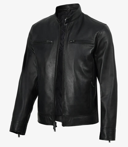 Mens Premium Black Biker Style Leather Jacket