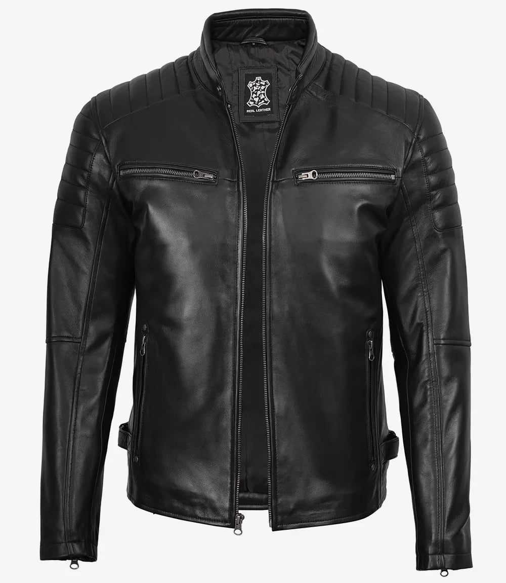 Men's Real Leather Black Biker Style Jacket
