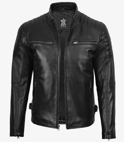 Men's Real Leather Black Biker Style Jacket