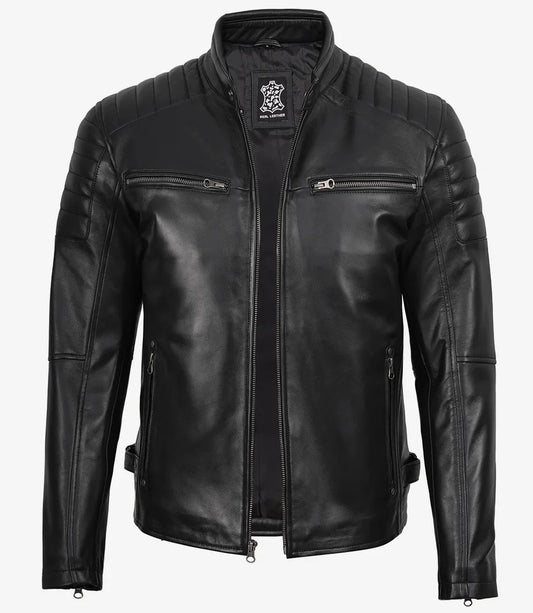 Men's Real Leather Black Biker Style Jacket