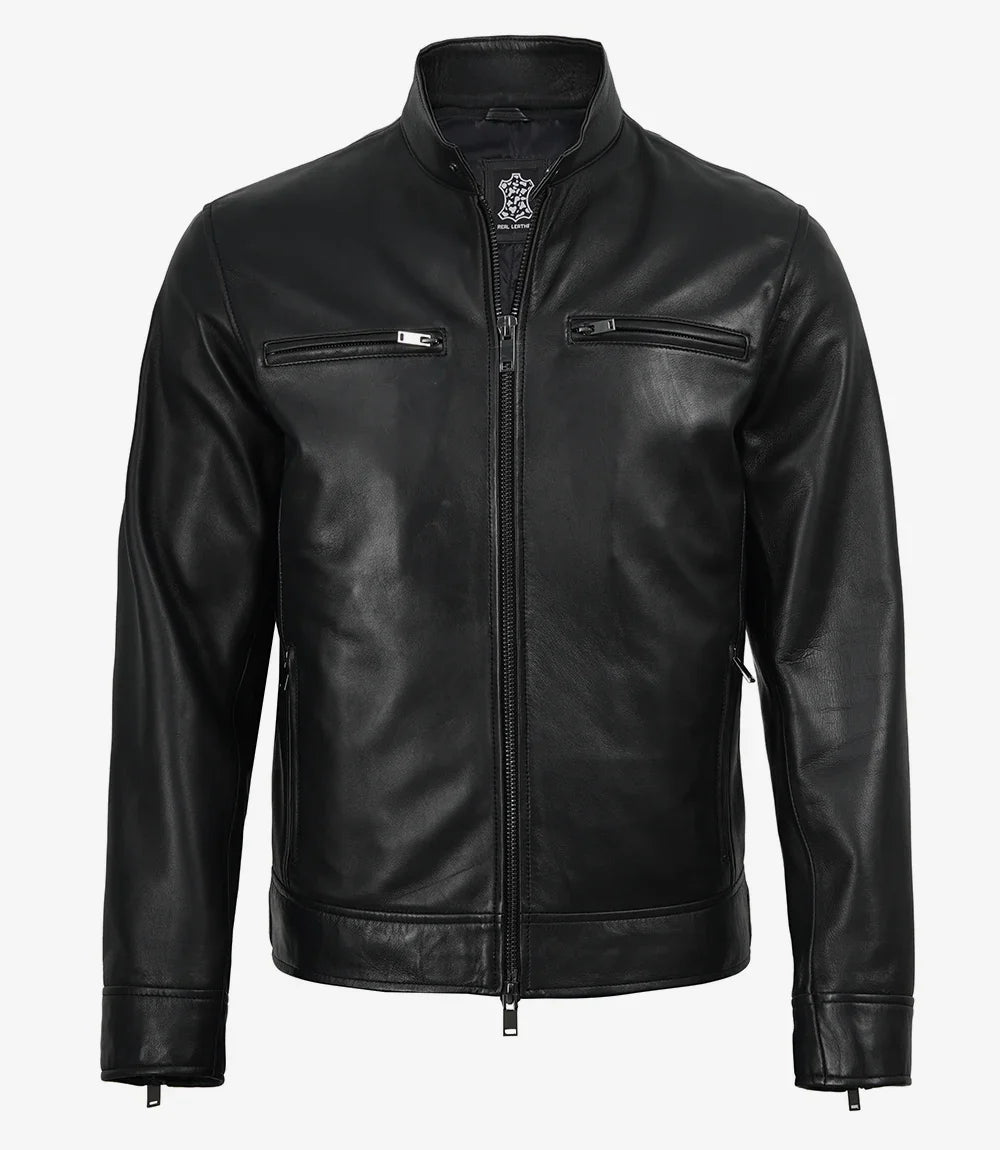 Mens Premium Black Biker Style Leather Jacket