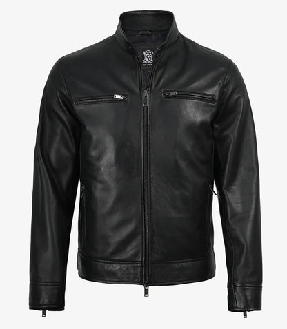 Mens Premium Black Biker Style Leather Jacket