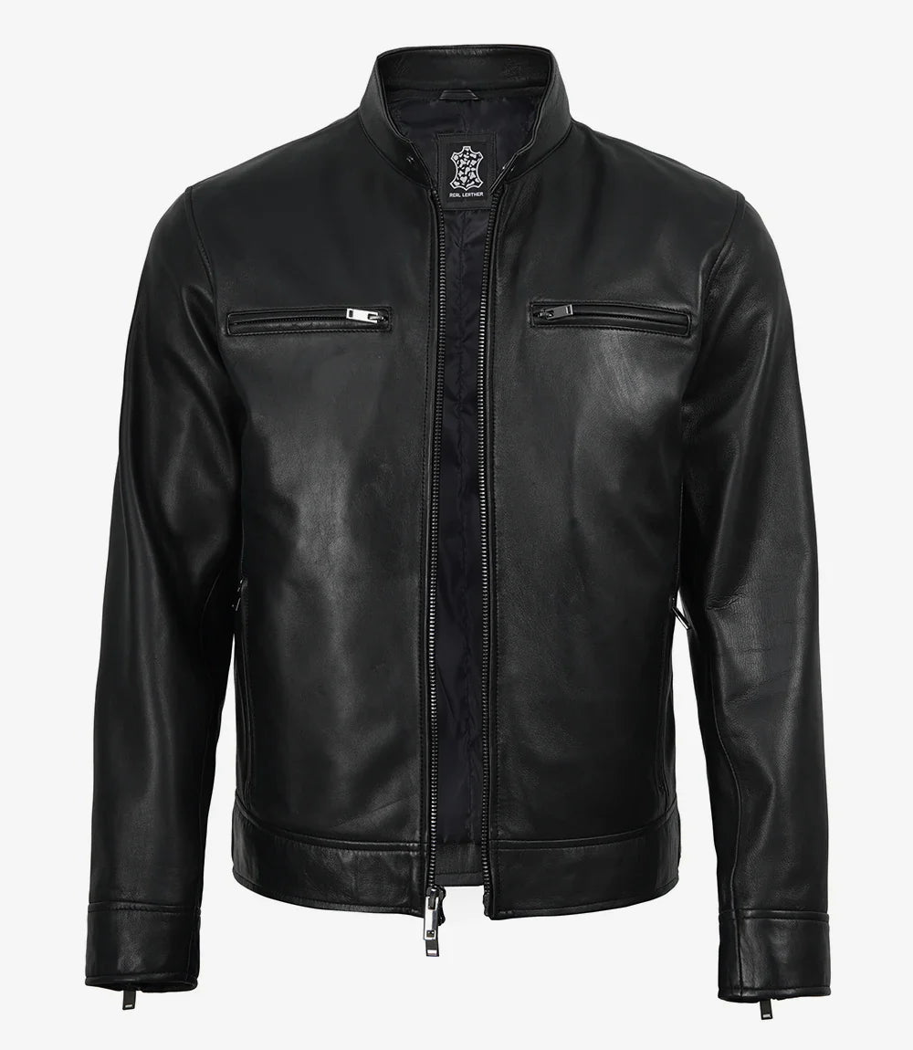 Mens Premium Black Biker Style Leather Jacket