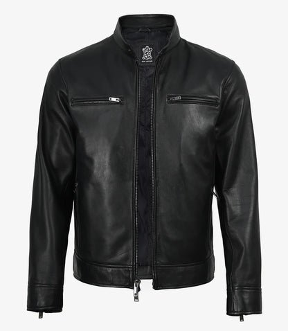 Mens Premium Black Biker Style Leather Jacket