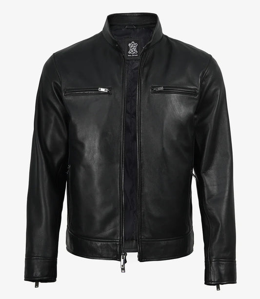 Mens Premium Black Biker Style Leather Jacket