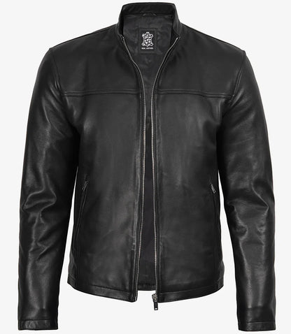 Men's Black Lambskin Cafe Racer Bomber Jacket