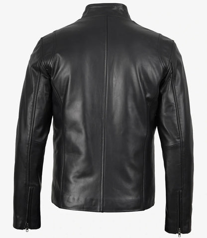 Mens Classic Black Cowhide Biker Style Leather Jacket