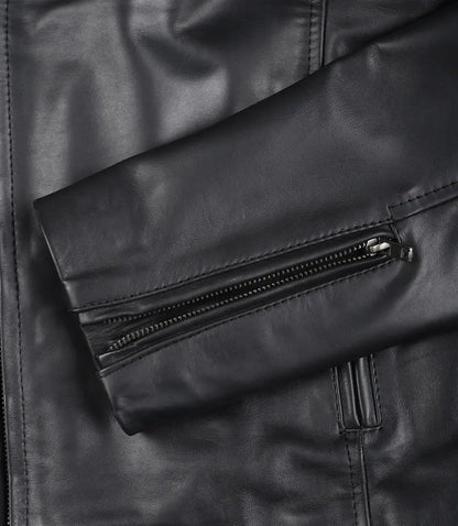 Mens Classic Black Cowhide Biker Style Leather Jacket