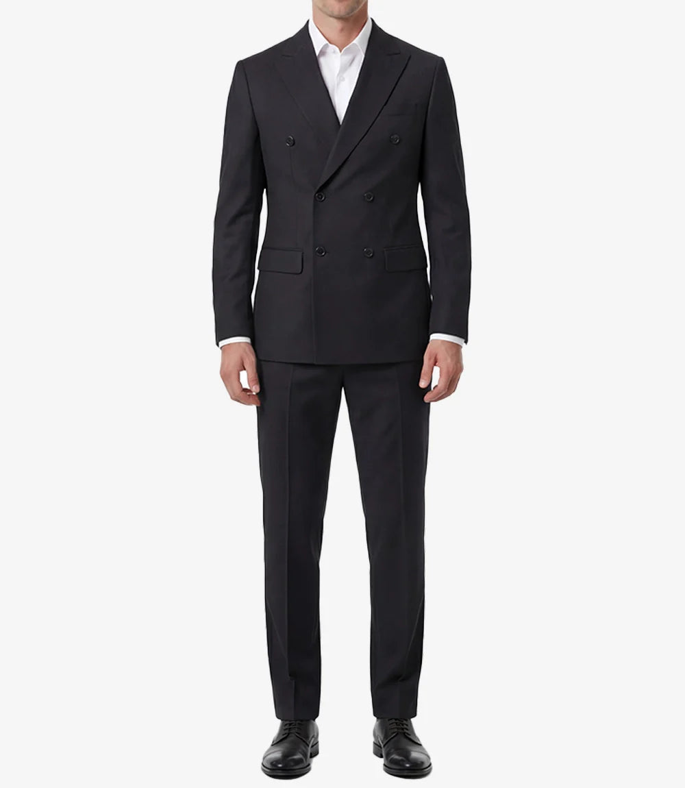 Men's Black Double-Breasted Peak Lapel Two Piece Suit