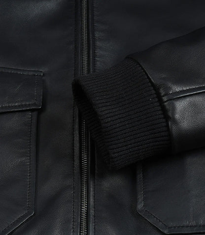 Men's Black Leather Aviator Jacket with Detachable Faux Shearling Collar