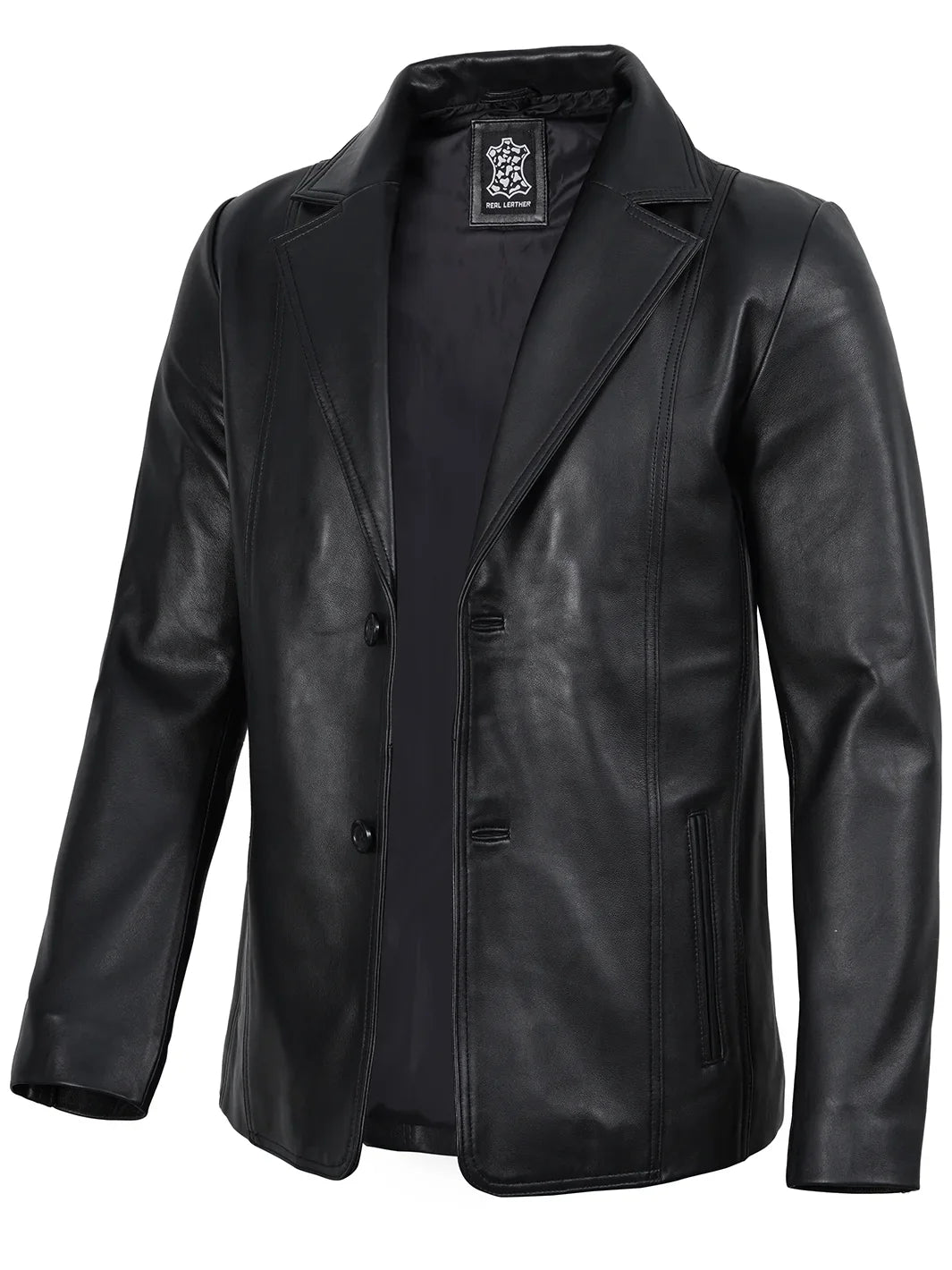 Surrey Men's Two Button Black Leather Blazer