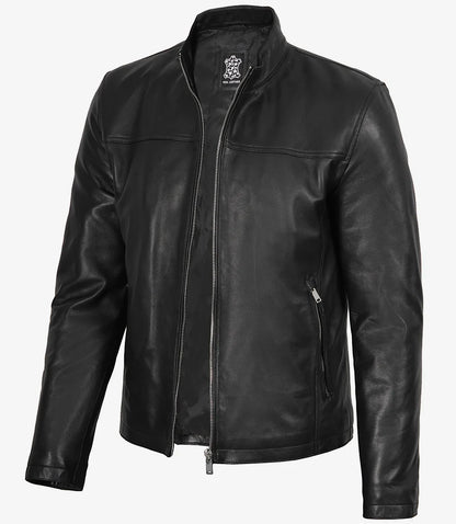 Men's Black Lambskin Cafe Racer Bomber Jacket