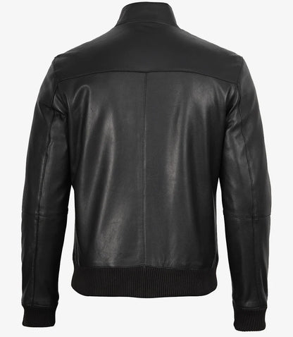 Men's Black Semi-Aniline Lambskin Leather Bomber Jacket