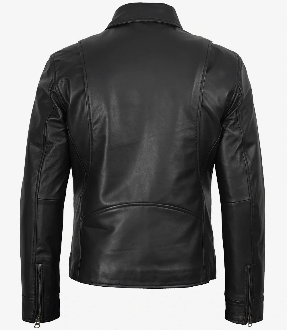 Men's Black Real Leather Jacket — Harrington Style